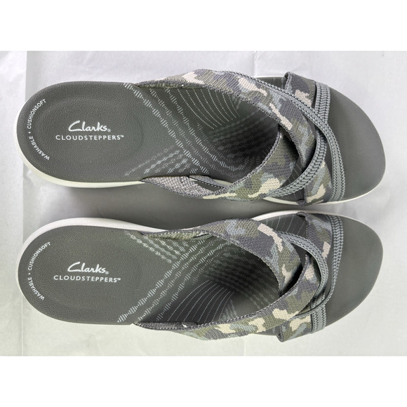 CLOUDSTEPPERS Clarks Womens 11 W Slide Comfort Sandals Mira Isle Green Camo - Picture 7 of 10